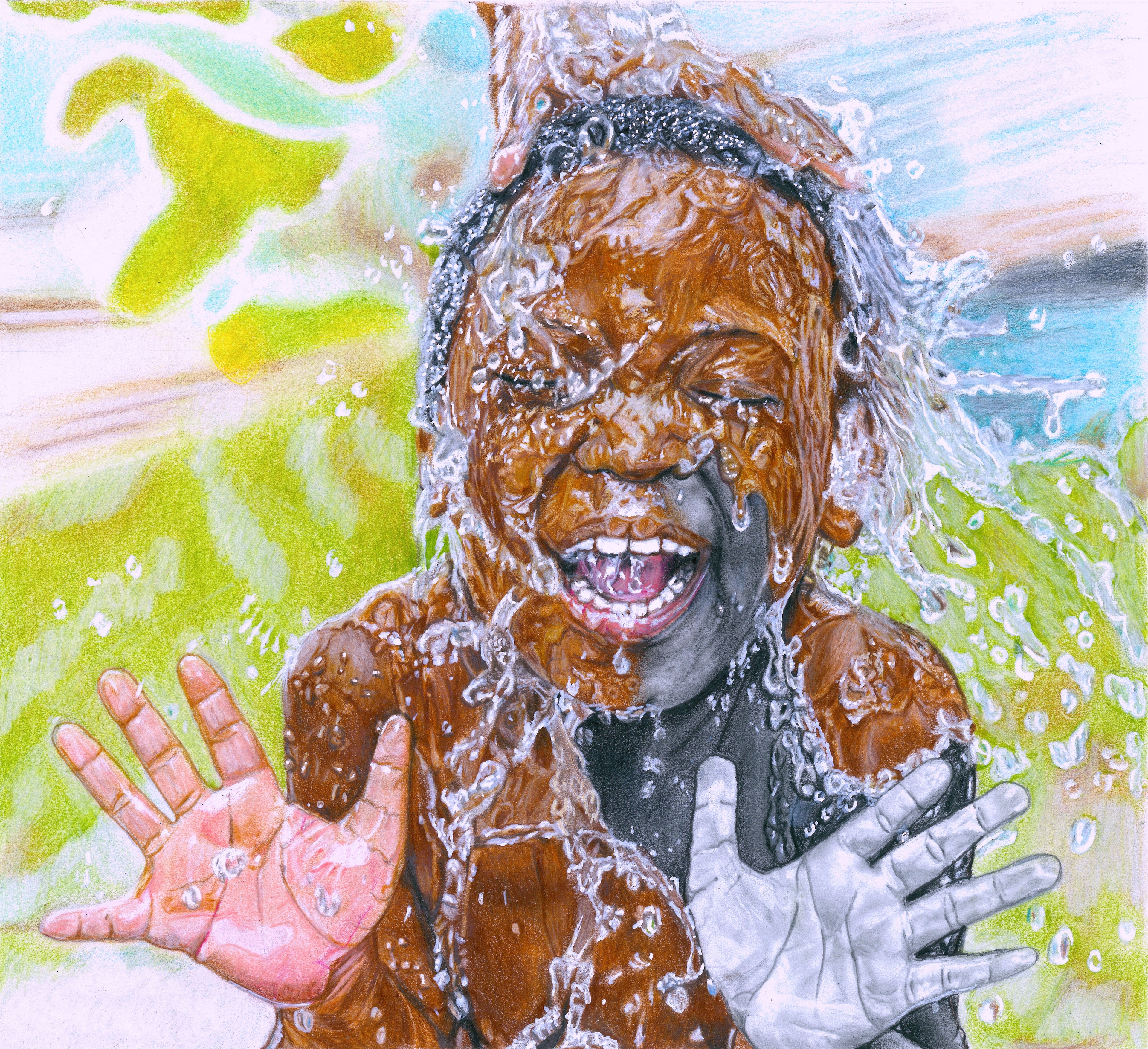 Coloured pencil artwork depicting joyful African expression through dance and celebration, symbolizing resilience, unity, and cultural heritage by Mickey Arts.
